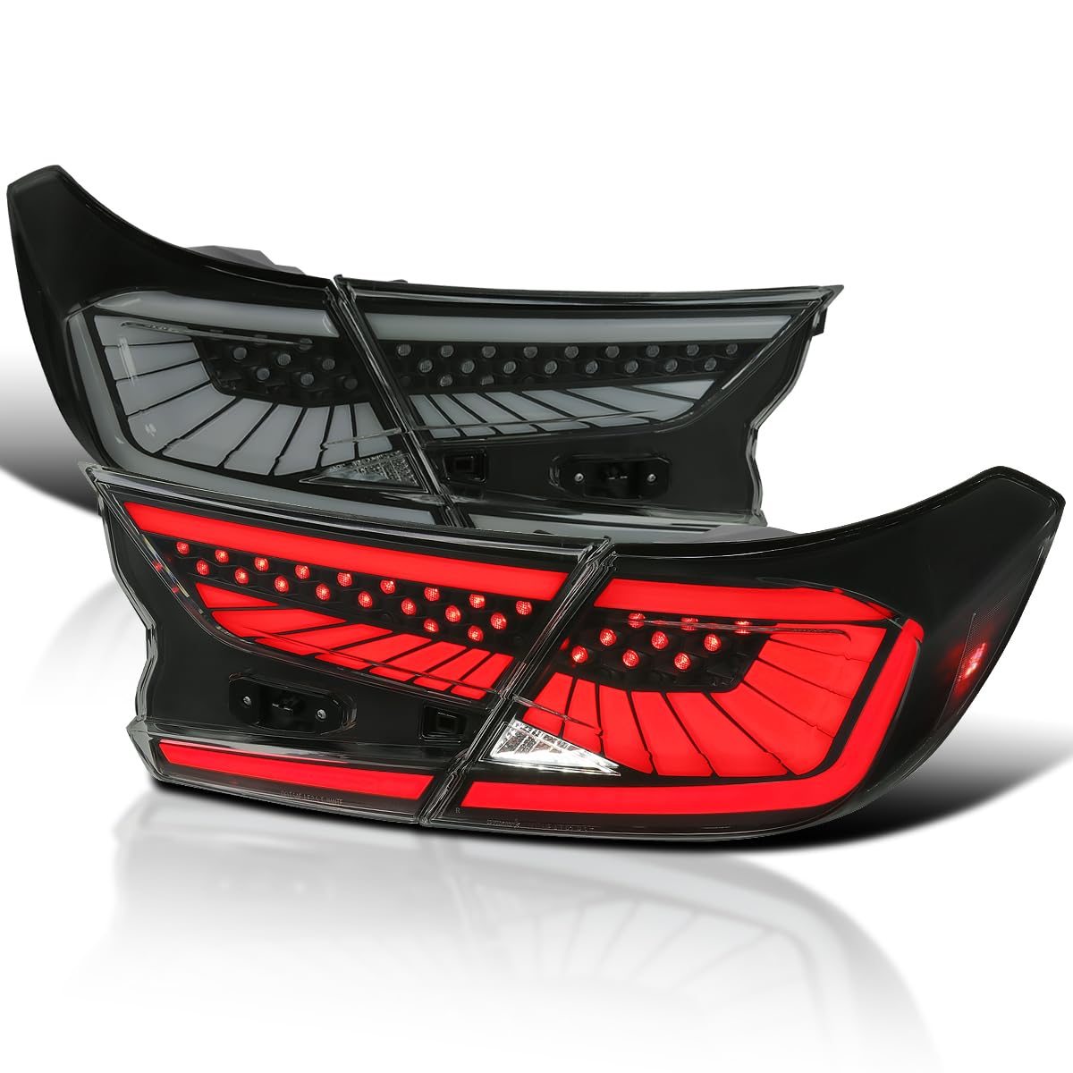 Black Smoke LED Sequential Tail Lights SPEC-D TUNING w/White Light Strips and Startup Animation Compatible with 2018-2022 Honda Accord 4Dr Sedan, Left + Right Pair Assembly