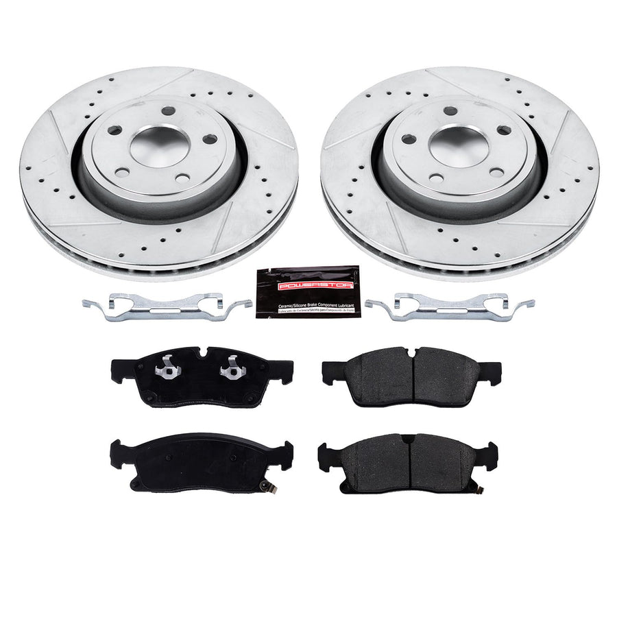 Power Stop K7133 Z23 Carbon Fiber Brake Pads with Drilled & Slotted Brake Rotors Kit