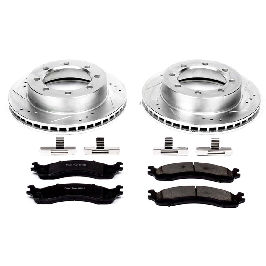 Power Stop K5089 Z23 Carbon Fiber Brake Pads with Drilled and Slotted Brake Rotors Kit For Ford F-250 F-350 Pickup