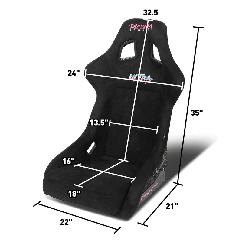 NRG Innovations Universal NRG-FRP-302BK-ULTRA Fixed Back Bucket Racing Seat for 5-Point Harnesses, Size L, Black Seat Cover,24" W X 35" H X 18" D