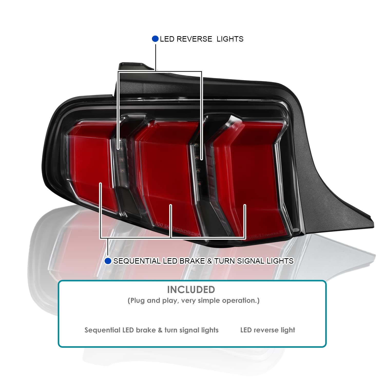 Black Tail Lights w/Red Sequential LED Turn Signal SPEC-D TUNING Compatible with 2010-2012 Ford Mustang, Left + Right Pair Assembly
