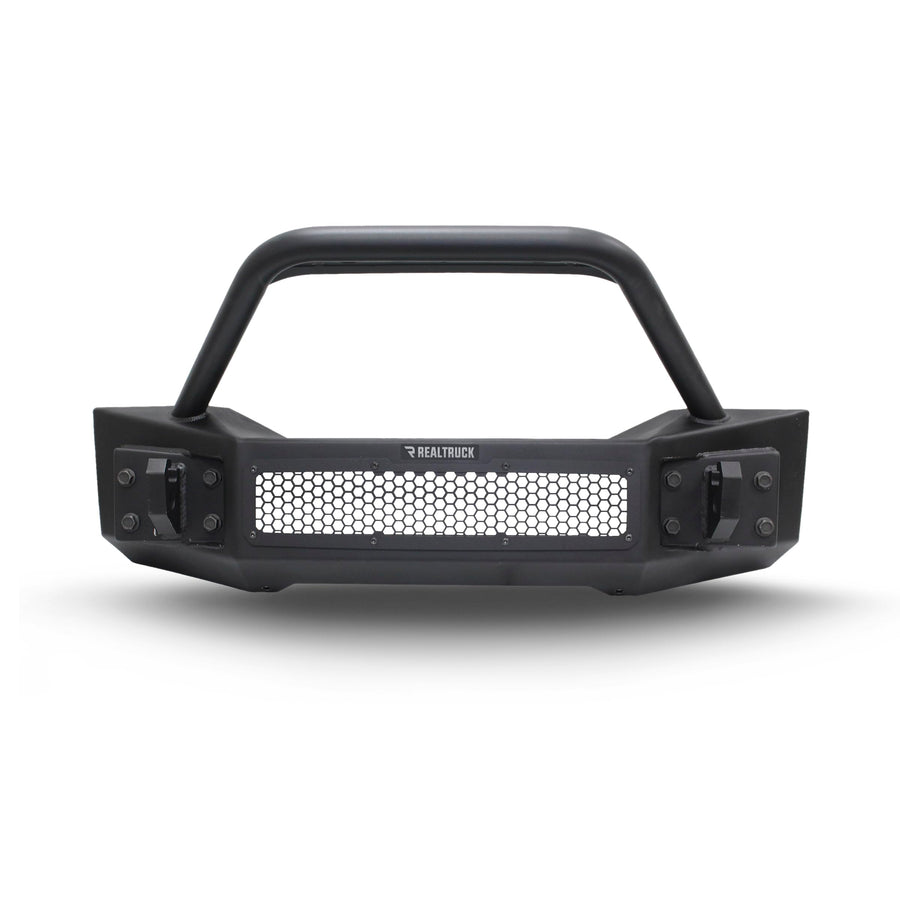 Rockline Go Rhino Stubby Front Bumper w/ Overrider | Galvanized Steel, Textured Black | 331101T | Fits 2007 - 2024 Jeep Wrangler JL, JLU, JK, JKU, Gladiator JT, 2-Door or 4-Door