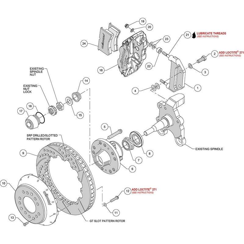 Front Hub Kit FNSL6R, 14.00", Drill, Red