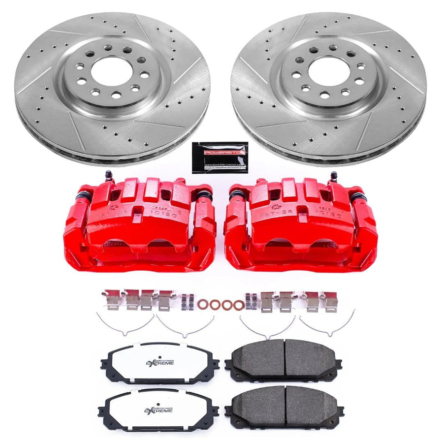 Power Stop Z36 KC7414-36 Truck & Tow Front Brake Kit-Brake Rotors, Brake Pads & Calipers For Jeep Cherokee 2016-2022 [Model Specific]