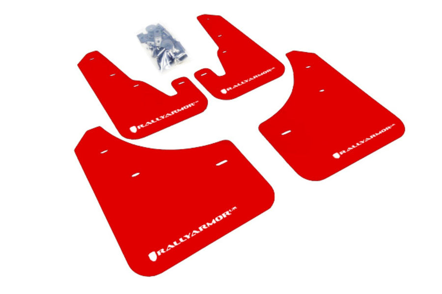 Rally Armor Mud Flap Red, White with Logo MF9-UR-RD/WH (2004-2009 Mazda3/Speed 3 UR), 1 Pack