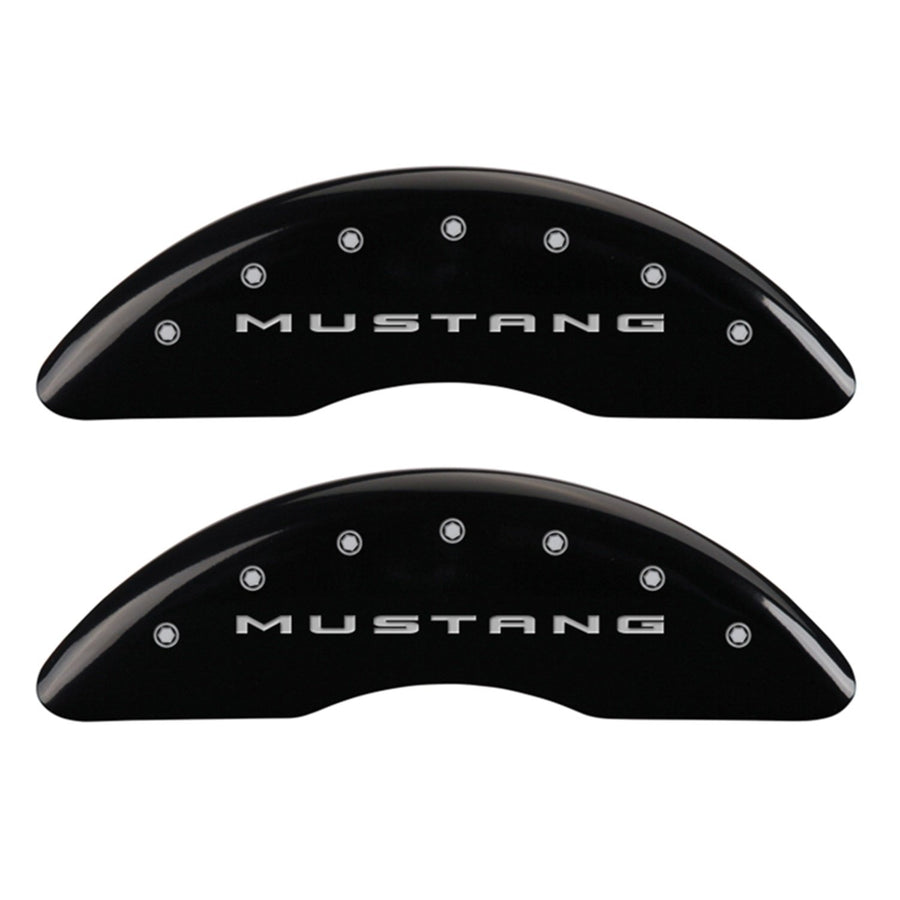Brake Caliper Covers MGP for Ford Mustang GT, GT Premium 2015-2023 - Black Powder-Coated Finish, Engraved Silver Mustang / 5.0 Logo, Front and Rear Caliper Covers (Set of 4)