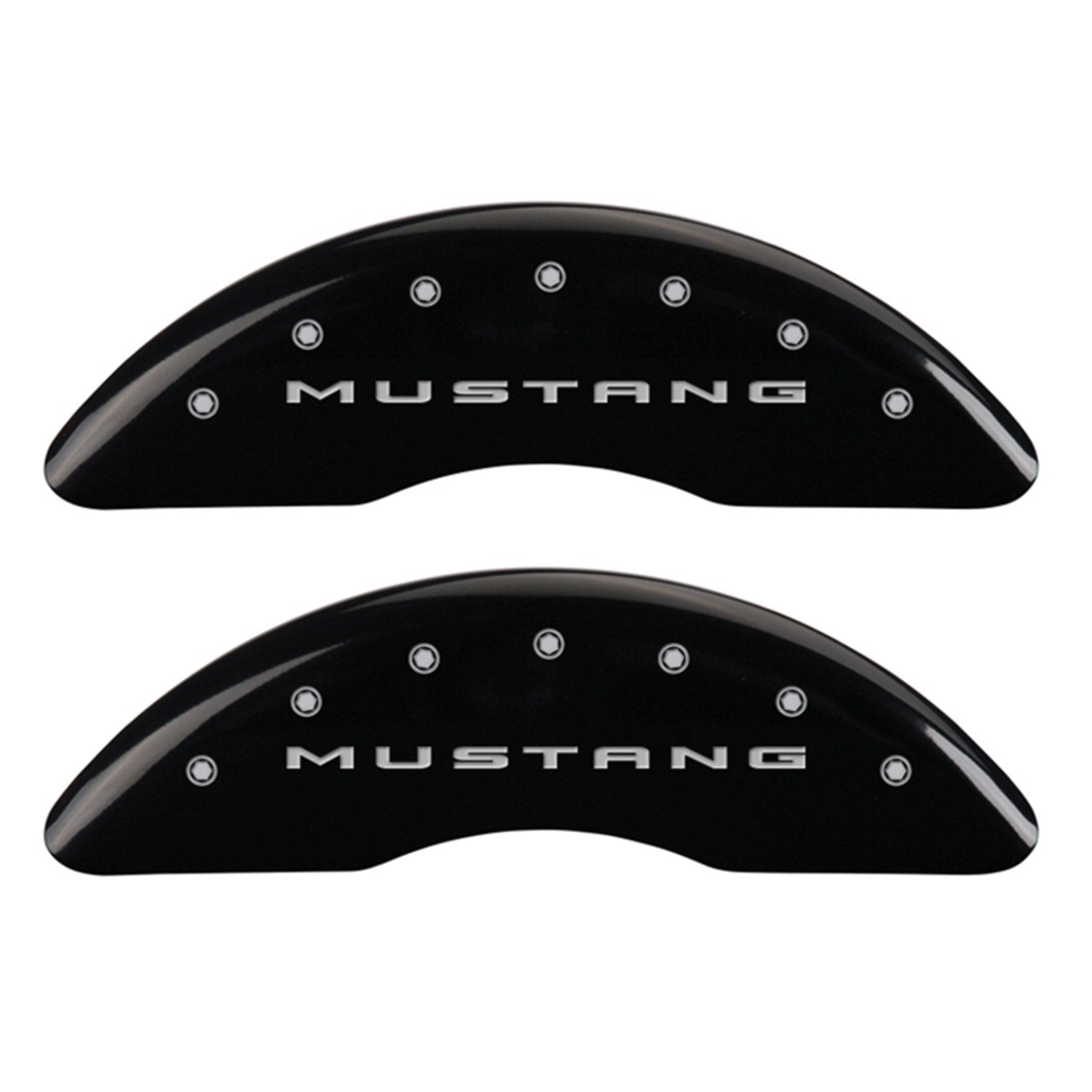 Brake Caliper Covers MGP for Ford Mustang GT, GT Premium 2015-2023 - Black Powder-Coated Finish, Engraved Silver Mustang / 5.0 Logo, Front and Rear Caliper Covers (Set of 4)