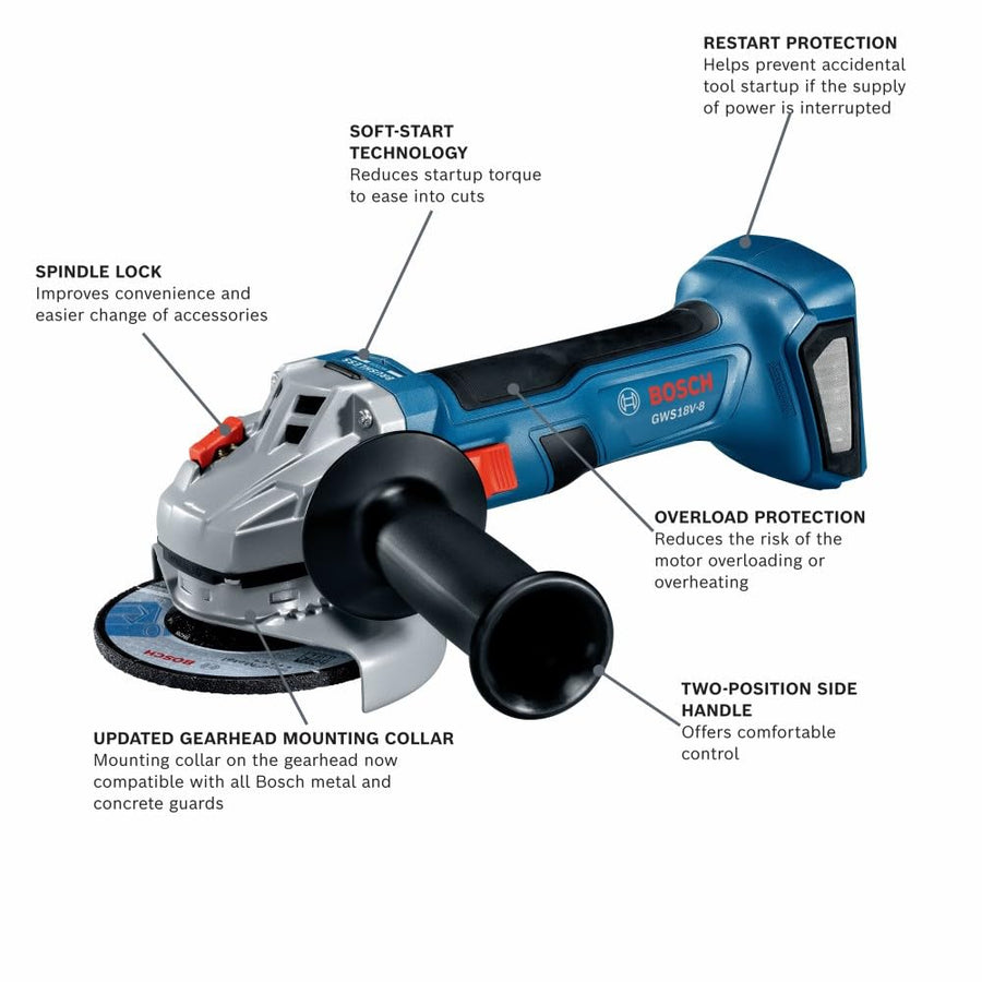 Bosch 18V GWS18V-8N Brushless 4-1/2 In. Angle Grinder with Slide Switch (Bare Tool)