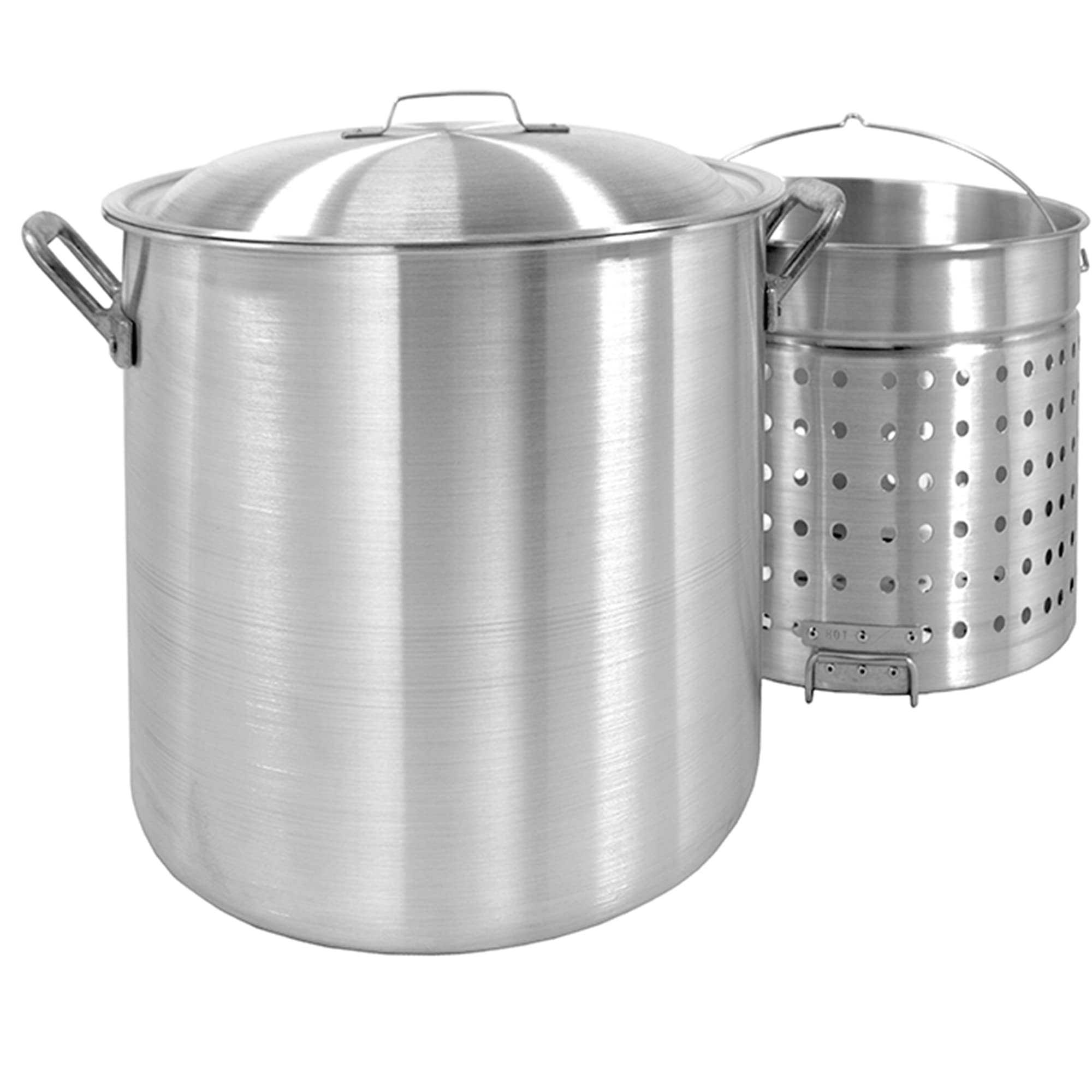 Bayou Classic 100-qt Handcrafted Aluminum Bayou Boiler Features Heavy-Duty Riveted Handles Reinforced Boiling Basket w/Helper Handle Made w/Heavy Gauge Aluminum