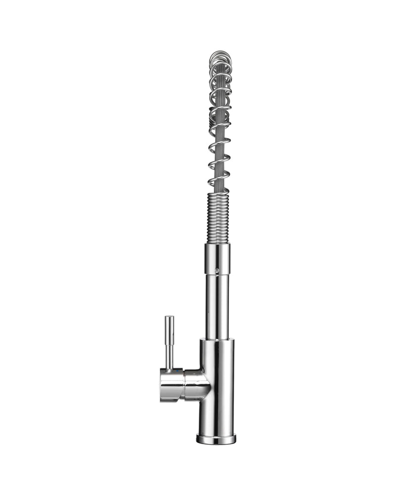 Dura Faucet RV Swivel DF-MK504SLK-CP High-Arc Spring Kitchen Sink Faucet - Single Handle - Kitchen Faucet with Pull-Down Sprayer - Optional Deck Plate (Chrome)