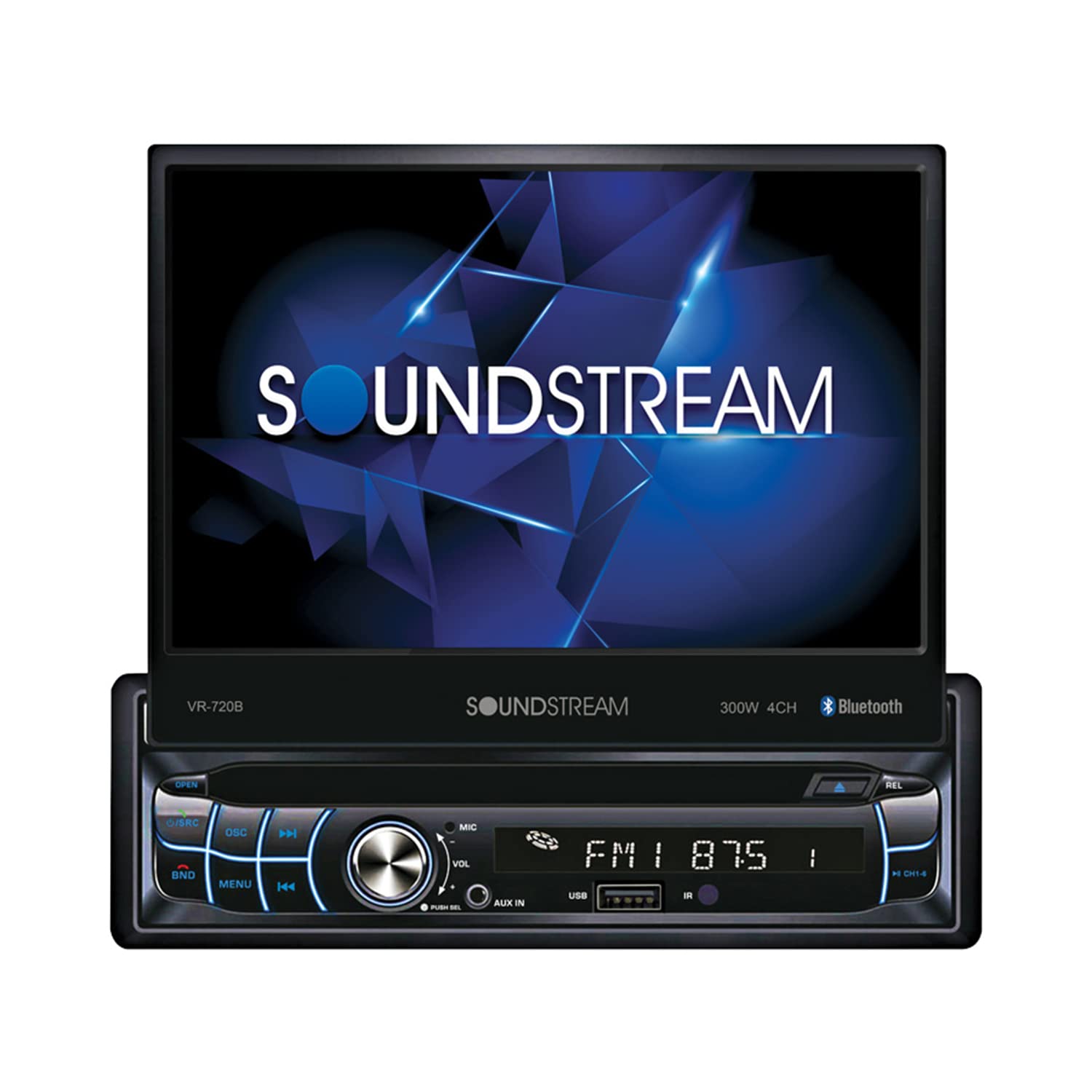 Single DIN SoundStream VR-720B Car Stereo DVD/CD Bluetooth Multimedia Player with Motorized 7 Inch Flip Up Touchscreen and Built in Amplifier
