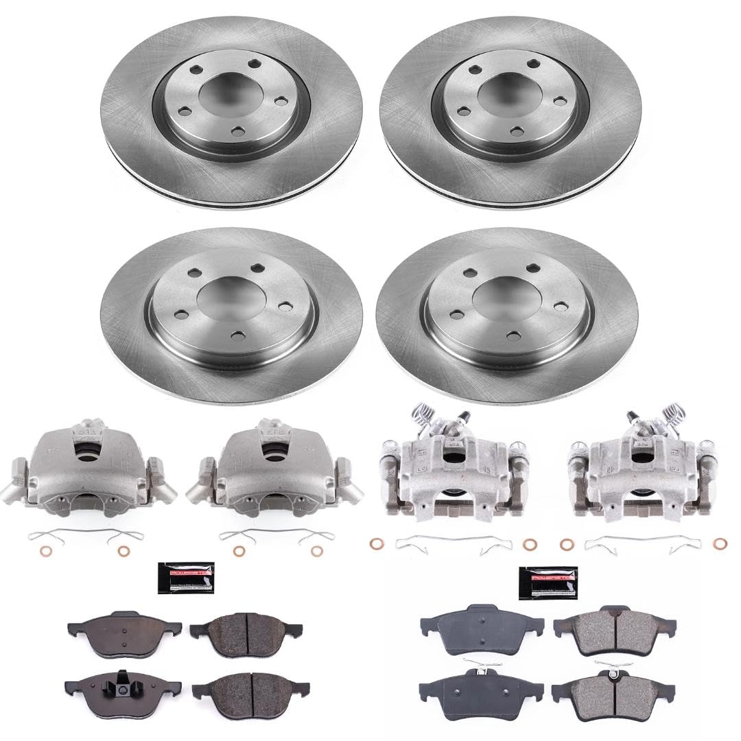 Power Stop Autospecialty KCOE126 Replacement Front and Rear Caliper Kit-Rotors, Ceramic Brake Pads, Calipers For Mazda 3 2004 [Model Specific]