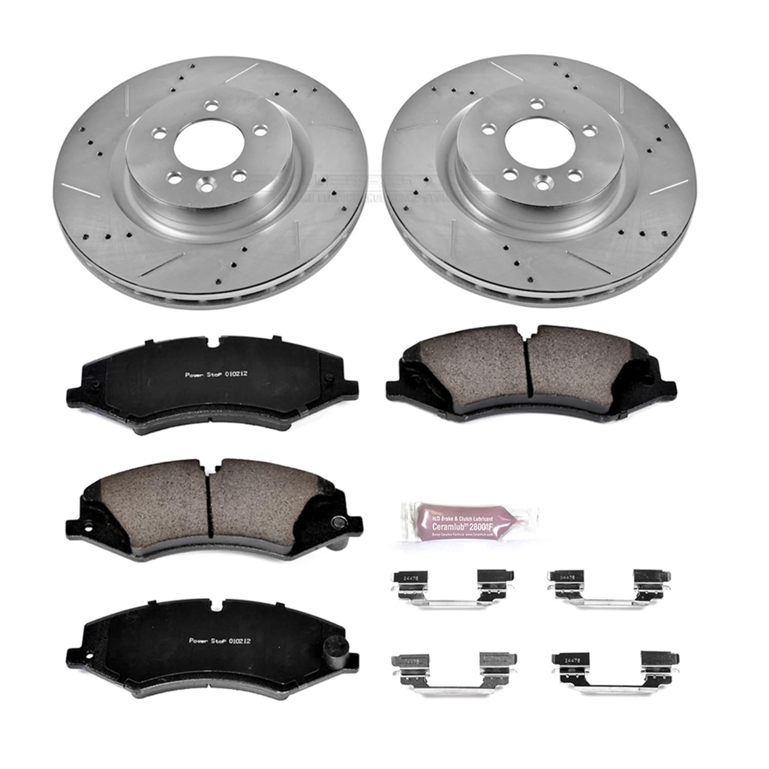 Power Stop K6228 Z23 Carbon Fiber Brake Pads Front with Drilled & Slotted Brake Rotors Kit For Land Rover Range Rover Sport 2010-2013 [Model Specific]