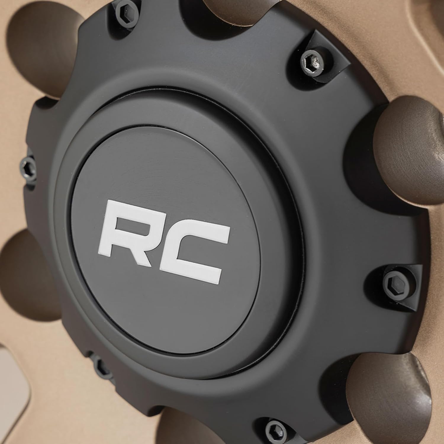 17x8.5" Rough Country Bronze Aluminum Wheel with Black Ring & Simulated Beadlock - 6x5.5 Bolt Pattern, +25mm Offset, Durable One-Piece Rim for Trucks & Jeeps 87 Series
