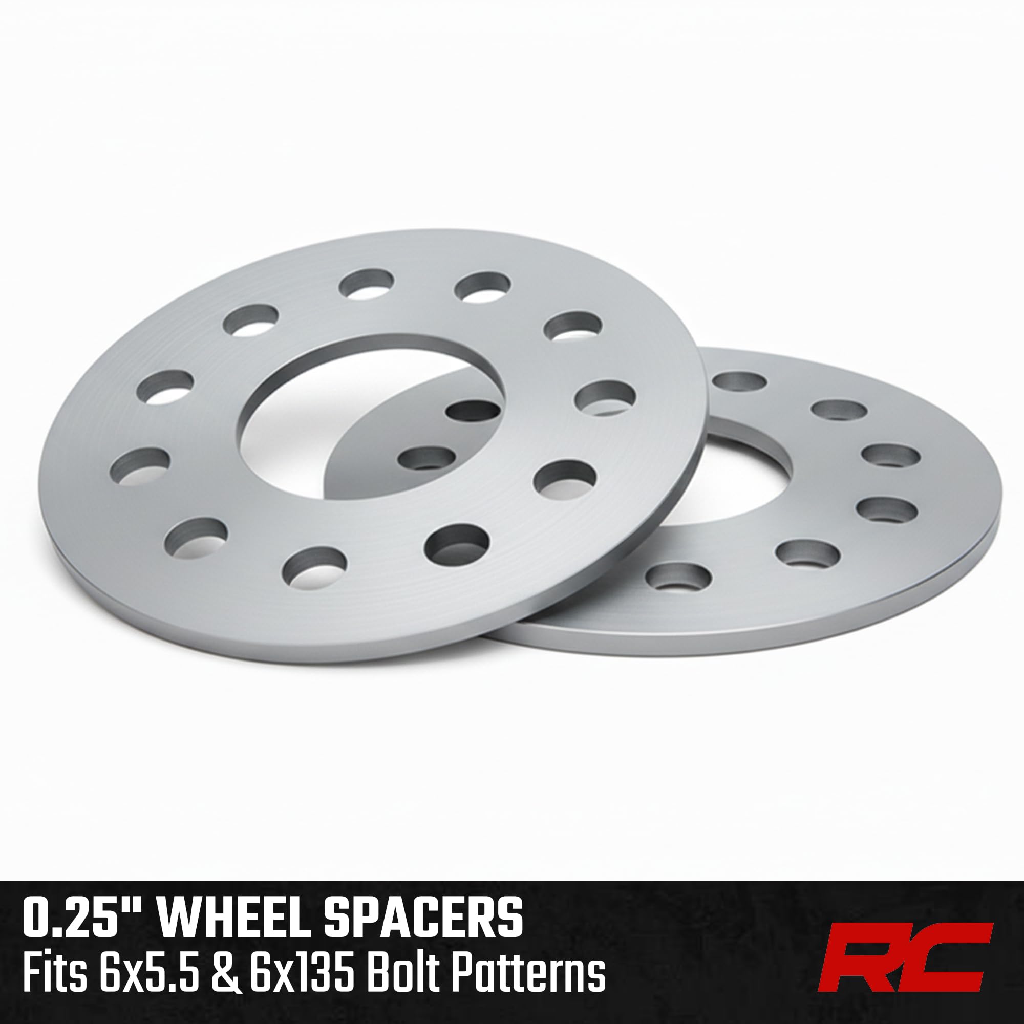 0.25 Inch Rough Country Wheel Spacers for Chevy/Ford/GMC/Ram 1500 - Fits 6 x 135mm and 6 x 5.5" Bolt Pattern, Corrosion Resistant, 2-Pack