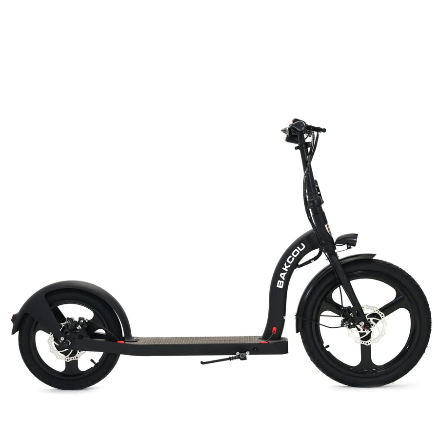 Bakcou - Electric Scooter Foldable Badger with Seat - Matte Black - 350W Motor 36V Battery, Large Wheels, Disc Brakes with Lights, Horn & Charger