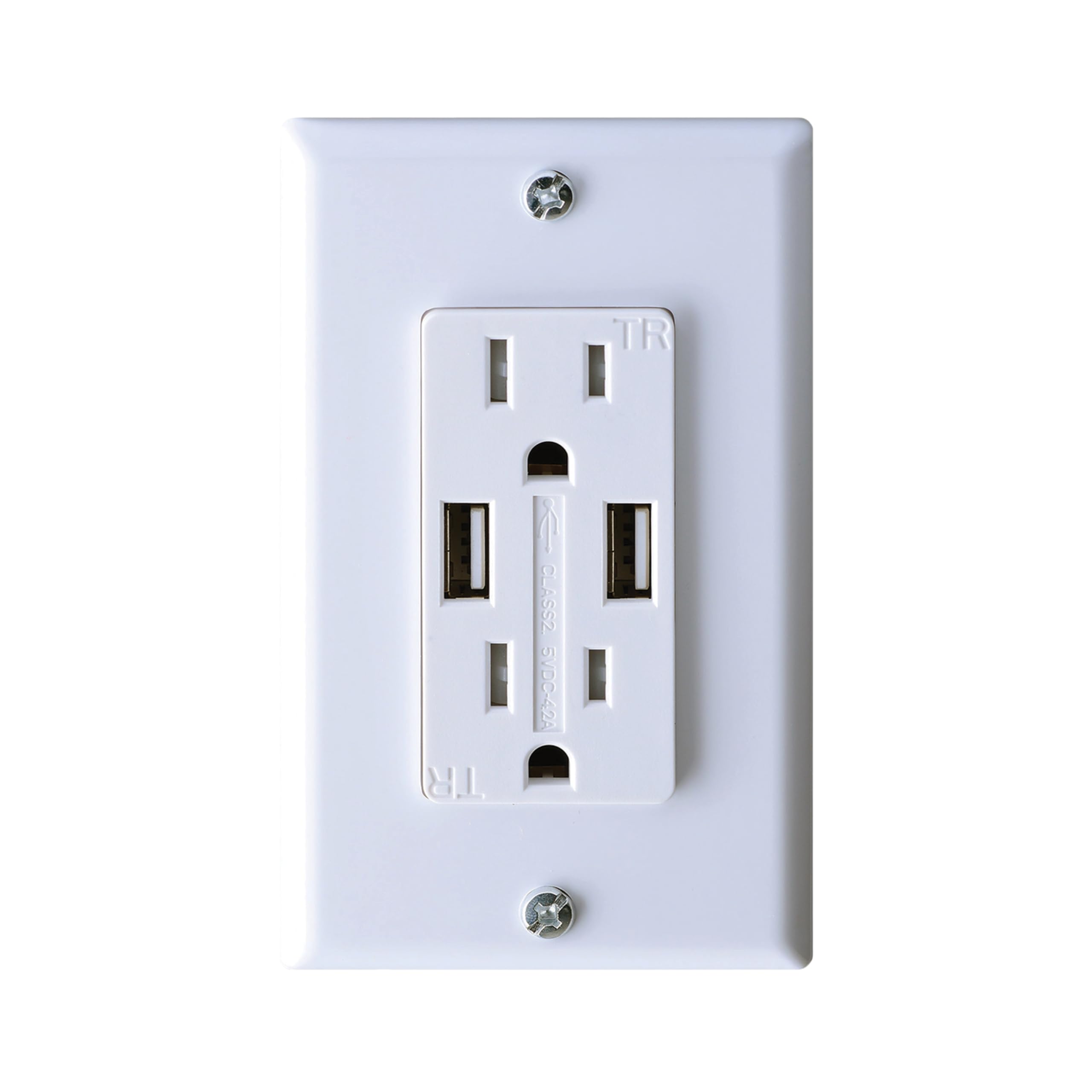 AC Dual Outlet RV Designer S850 with Cover & 2 USB Charge Ports, White