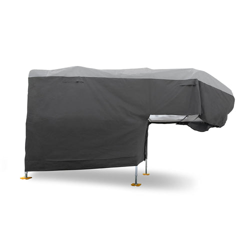 Camco Slide-in ULTRAGuard Camper Cover - Fits Slide-in Campers Up to 19' 8" - Near Custom Fit RV Cover Features Zipper Entry Doors & Covered Air Vents - Storage Bag Included (45773)