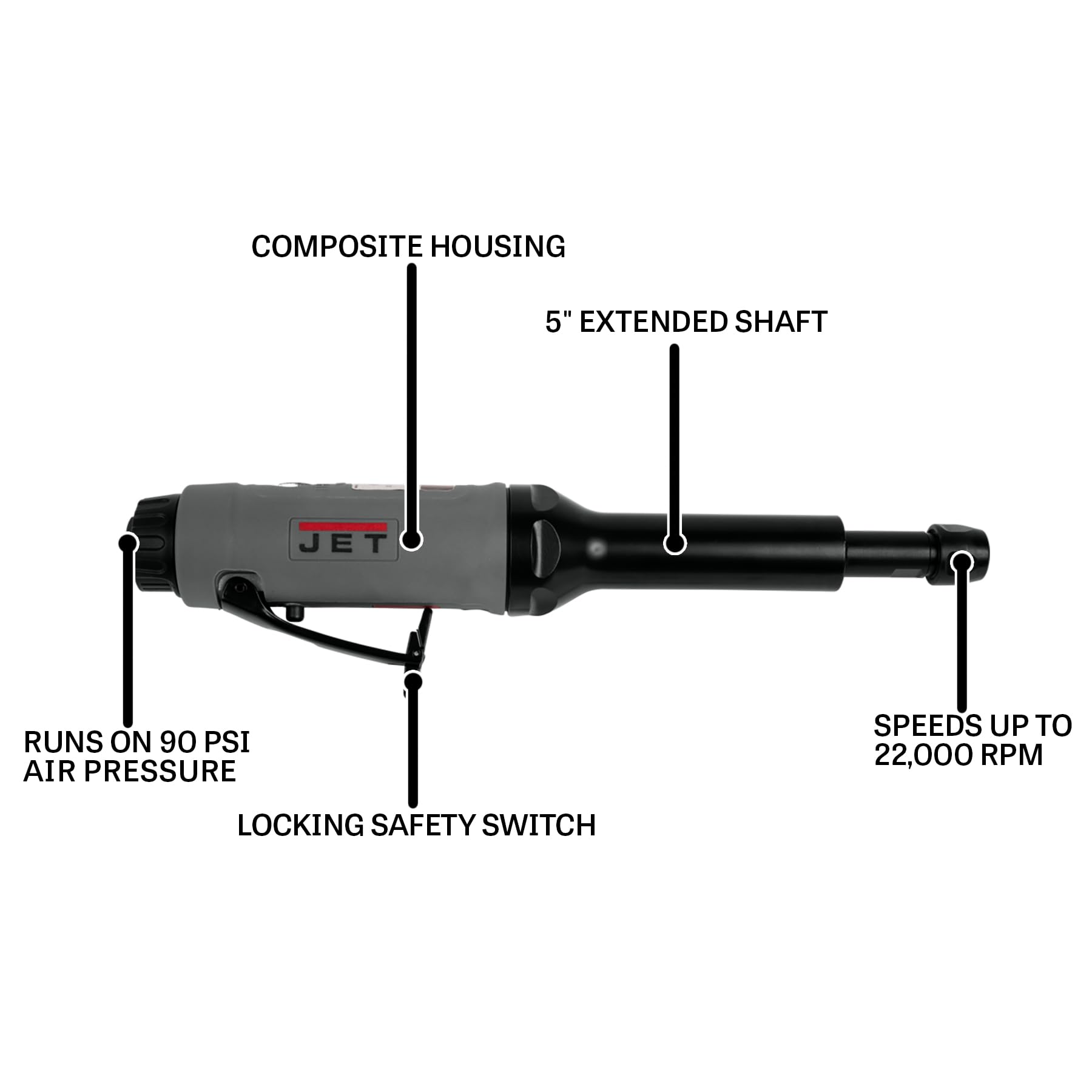 JET 1/4-Inch Extended Straight Composite Die Grinder, 22000 RPM (Model JAT-417)