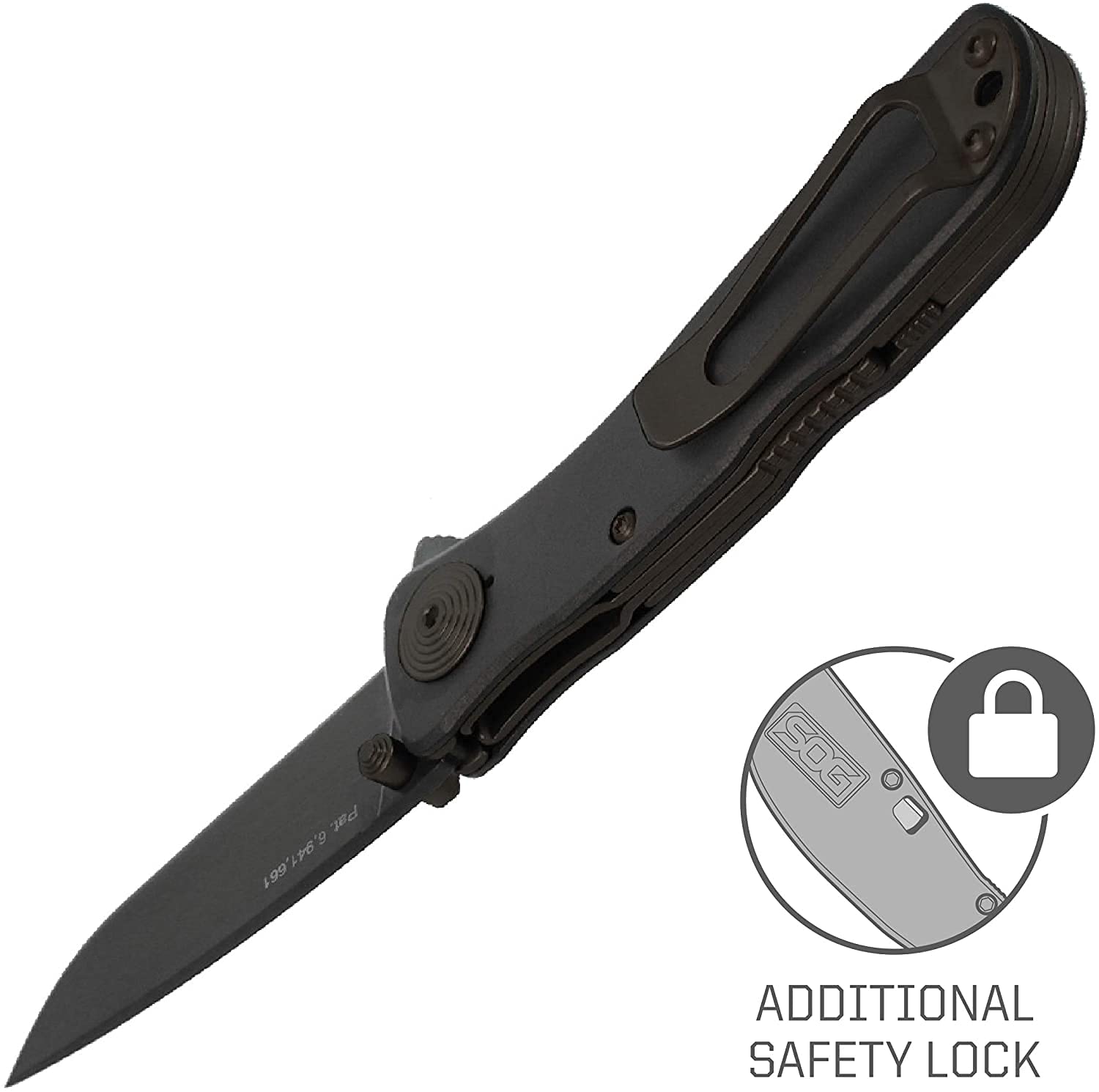 SOG Twitch II Lockback Knife- EDC Tactical Folding Assisted Opening Knife with 2.65 Inch AUS 8 Stainless Steel Blade and Low Carry Clip with Double Thumb Studs (TWI2-CP)