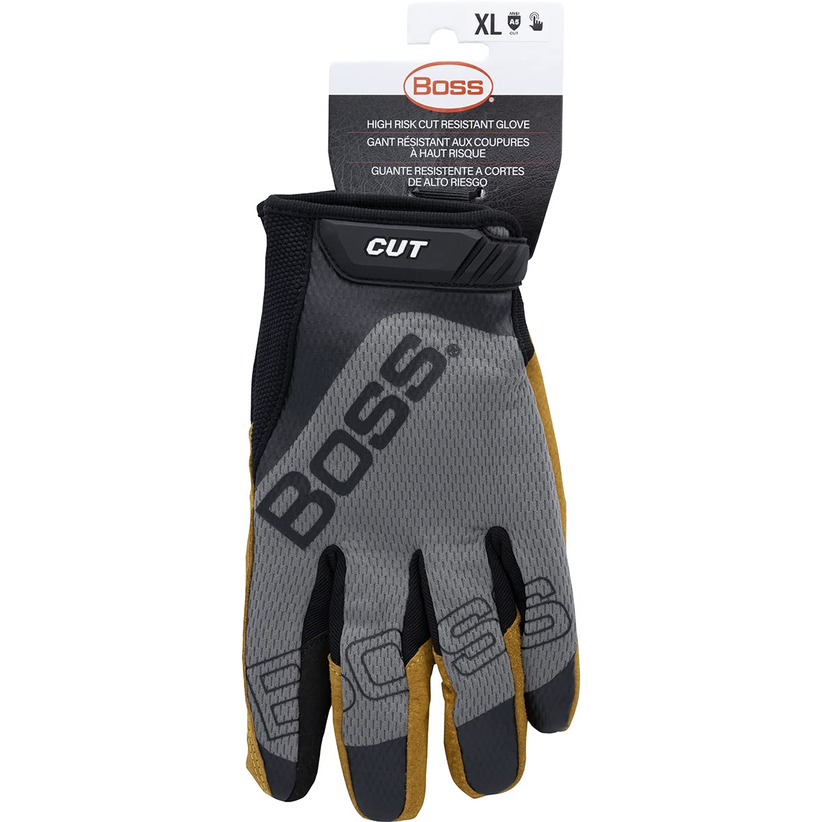 Boss Men's Safety Work Gloves, Premium Pigskin Leather Palm, Para-Aramid Cut Lining, ANSI 5 Cut Resistant, Touchscreen, Yellow, Gray, Large (120-MC1325T/L)