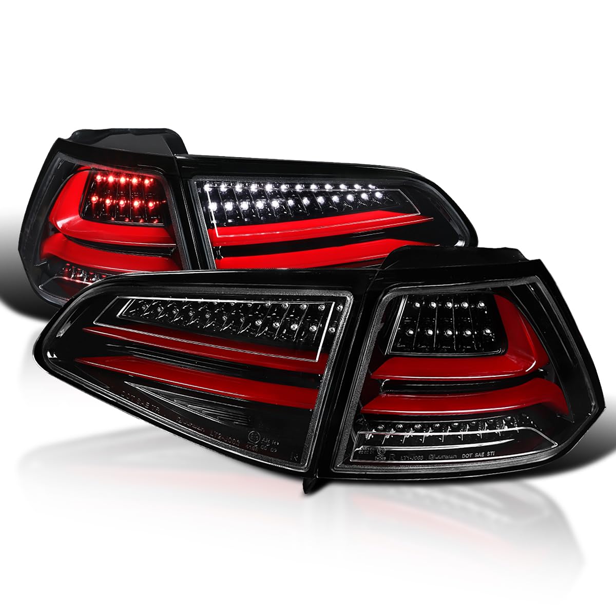 Jet Black Housing SPEC-D TUNING Red LED Bar Tail Lights Compatible with 2015-2017 Volkswagen Golf GTI Models, Left + Right Pair Assembly