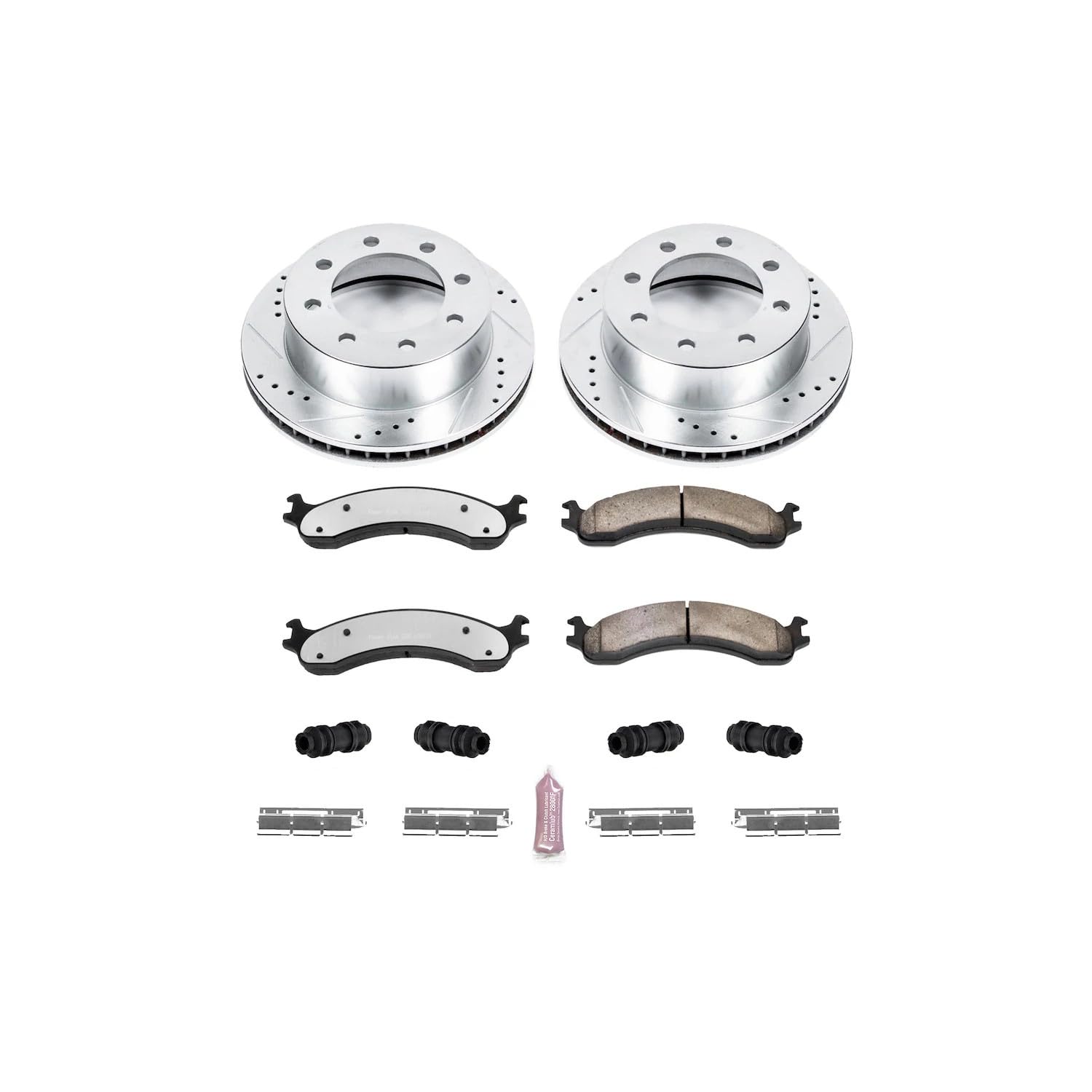 Power Stop Front Brake Kit For 2000 2001 2002 Dodge Ram 3500 2000 2001 2002 Dodge Ram 2500 - Truck & Tow Carbon Fiber Ceramic Brake Pads & Drilled and Slotted Rotors Replacement, K2156-36
