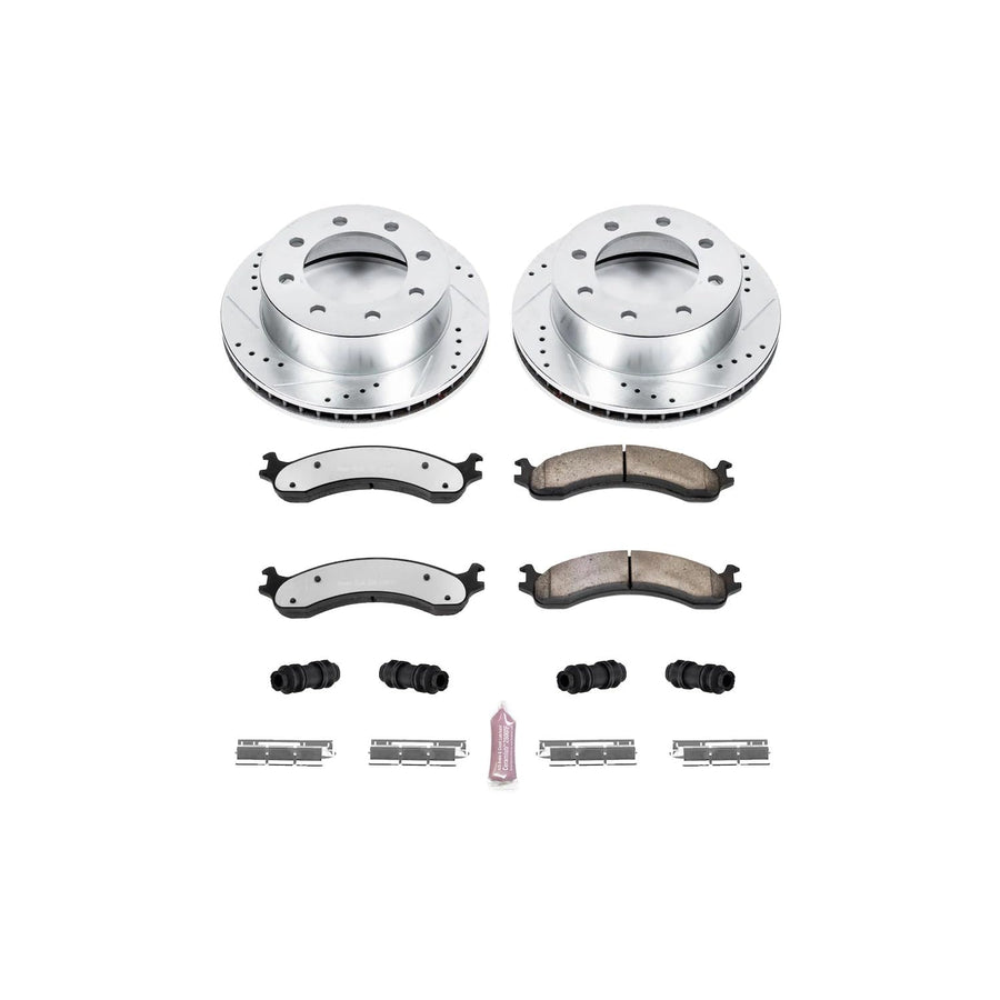Power Stop Front Brake Kit For 2000 2001 2002 Dodge Ram 3500 2000 2001 2002 Dodge Ram 2500 - Truck & Tow Carbon Fiber Ceramic Brake Pads & Drilled and Slotted Rotors Replacement, K2156-36