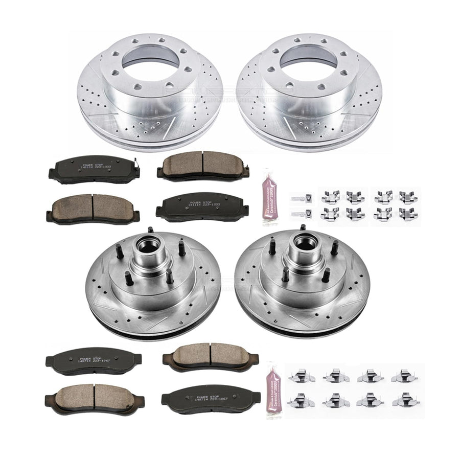 Power Stop K5459 Z23 Carbon Fiber Brake Pads Front and Rear with Drilled & Slotted Brake Rotors Kit For Ford F-250 Super Duty 2009-2010 [Model Specific]