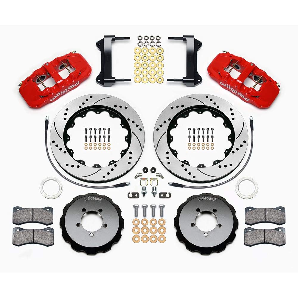 WILWOOD W6A Front Hat Kit,140-12876-DR,14.00, Drilled, Red 1999-2012 Subaru WRX w/Lines
