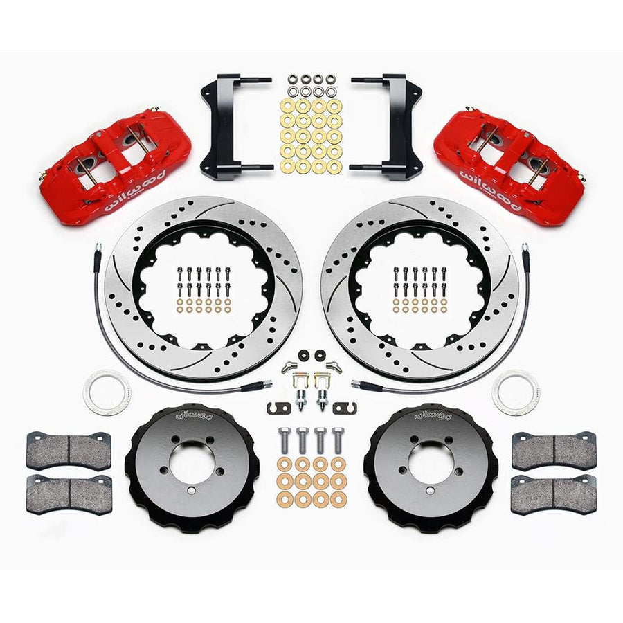 WILWOOD W6A Front Hat Kit,140-12876-DR,14.00, Drilled, Red 1999-2012 Subaru WRX w/Lines
