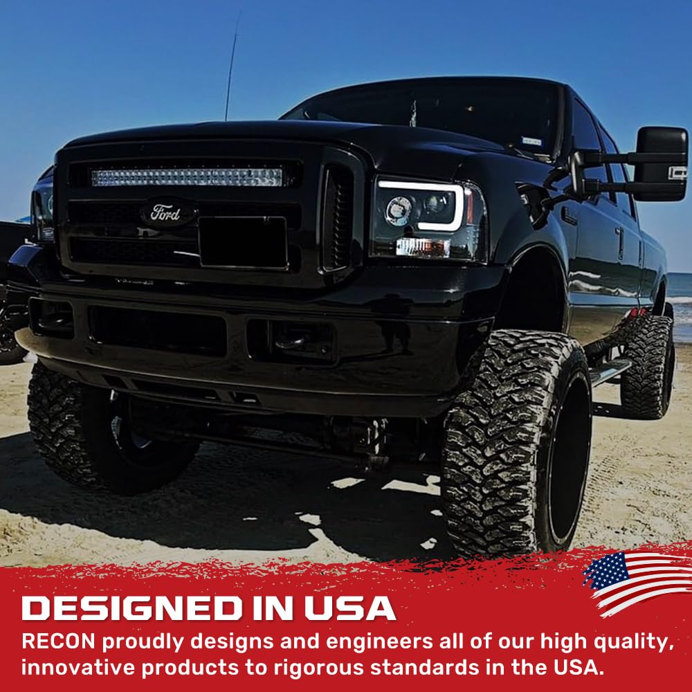 RECON - Projector Headlights Fits 2005-2007 Super Duty (F250 F350 F450 F550) OLED Halos DRL - Smoked Lens