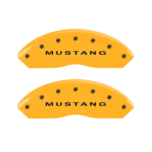 Caliper Covers MGP 10197SMG2YL (Yellow Powder Coat Finish, Engraved Front: Mustang - Engraved Rear: S197/GT, Black Characters, Set of 4)