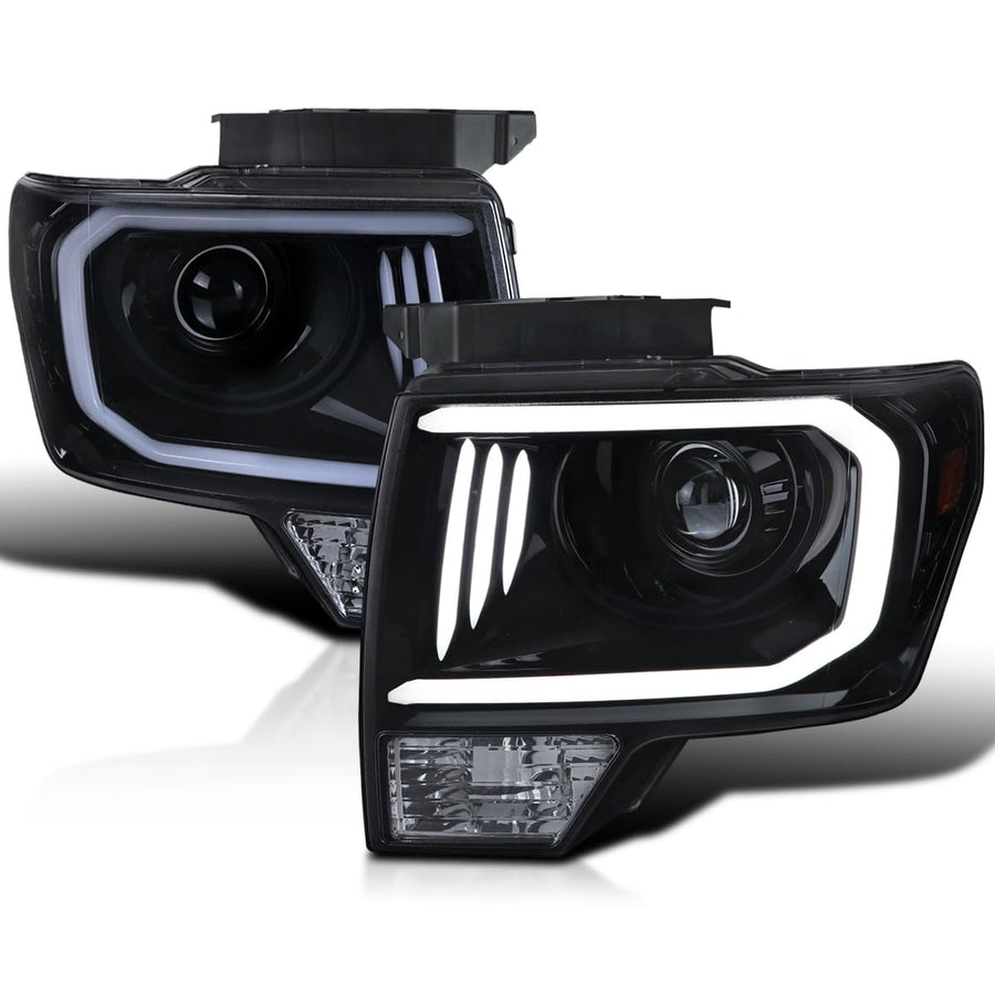 Black Smoke SPEC-D TUNING Projector Headlights w/LED Tube Compatible with 2009-2014 Ford F150, Left + Right Pair Headlamps Assembly