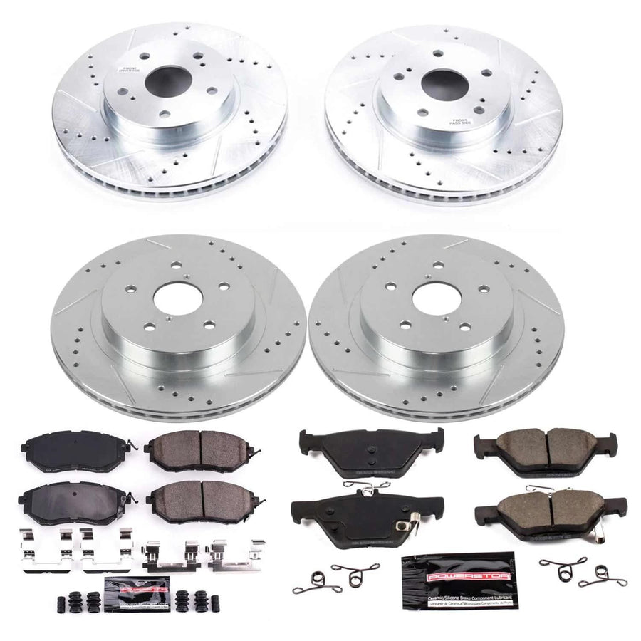 Power Stop K8405 Z23 Carbon Fiber Brake Pads Front and Rear with Drilled & Slotted Brake Rotors Kit For Subaru Legacy 2015 [Model Specific]