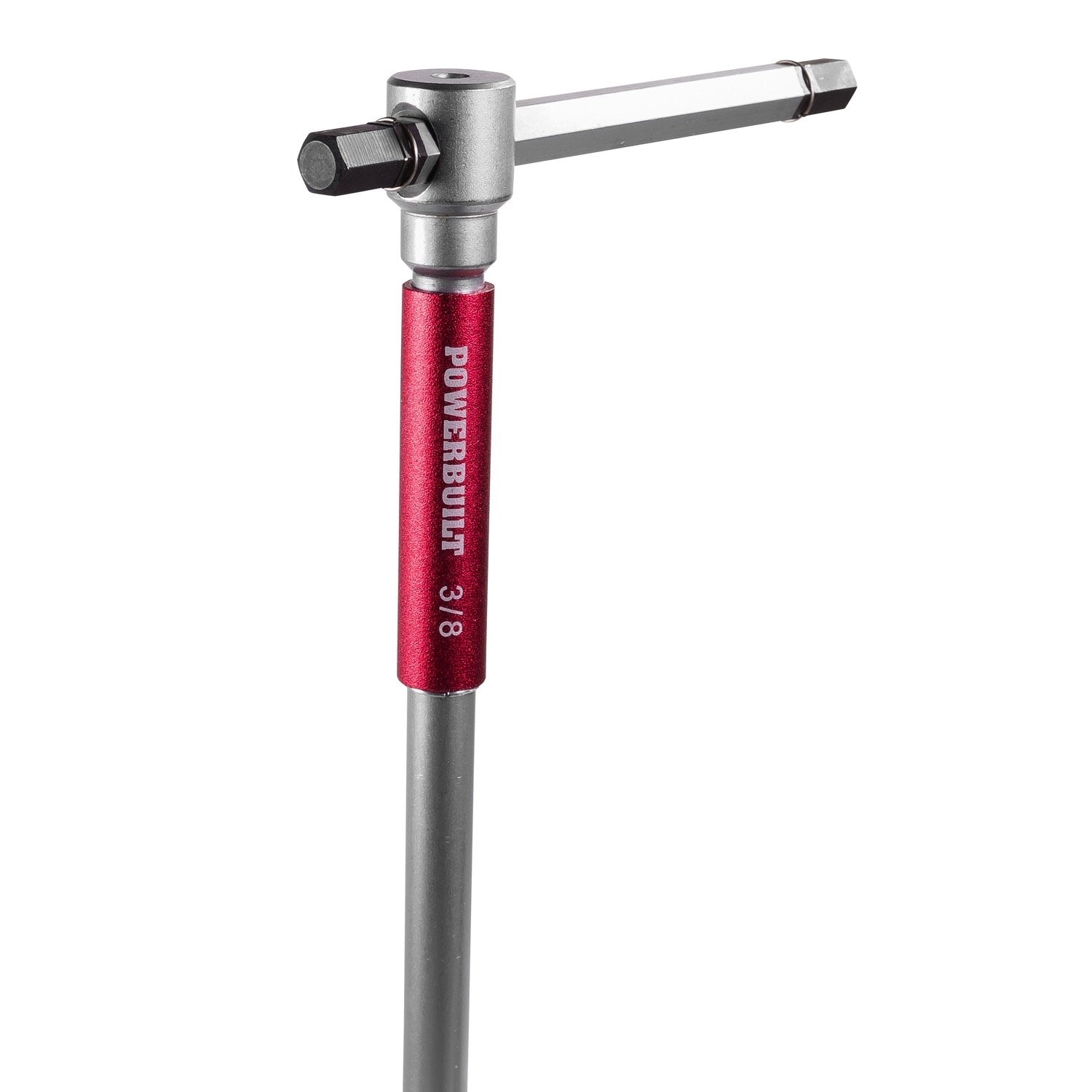 Powerbuilt 8 Pc T-Handle SAE Hex Allen Key Wrench Set w/ Speed Sleeves for Fast Spinning Action, Sliding Top Handle for “T” or “L” Shape, Long Shafts, Storage Rack, Auto, Bicycle, Moto - 941644 , Red