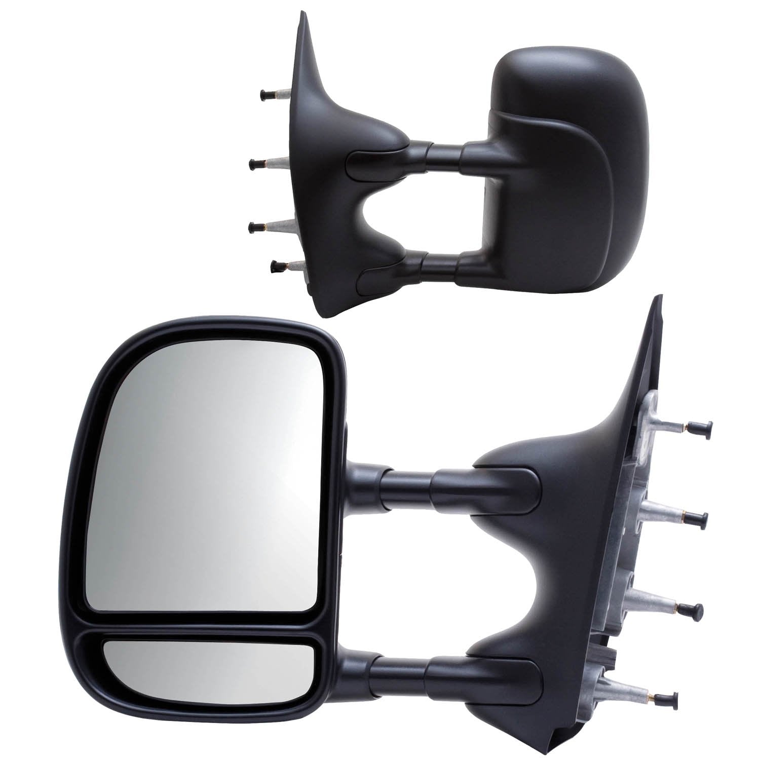 K Source Towing Mirror Extendable Pair for 2002-2014 E Series, Textured Black, Manual, Adjustable, Dual Lens, Convex & Flat Mirror, Foldaway