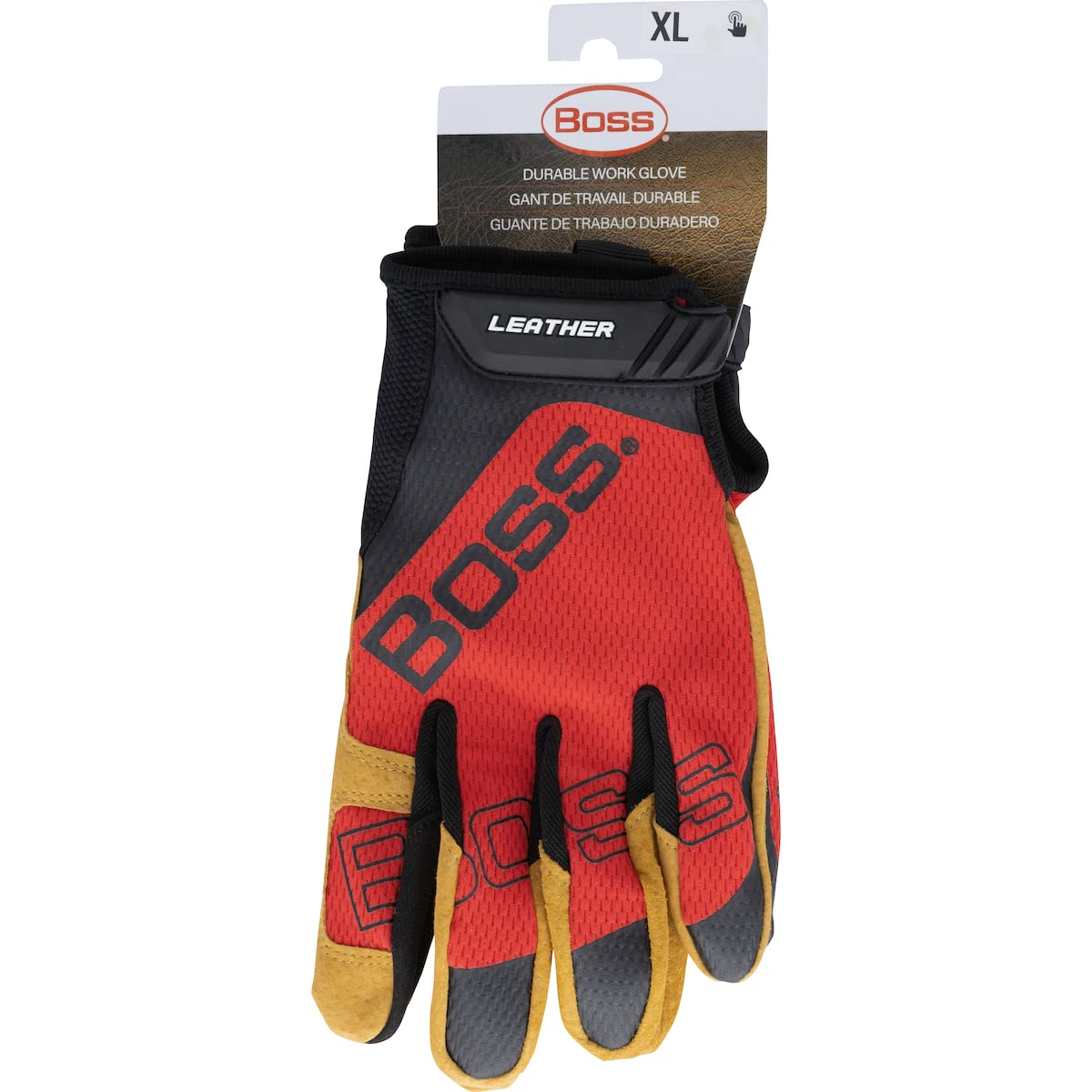 Boss Men's Safety Work Gloves, Premium Pigskin Leather, Mesh Backing, Abrasion Resistant, High Dexterity, Touchscreen, Red, Yellow, X-Large, (120-ML1350T/XL)