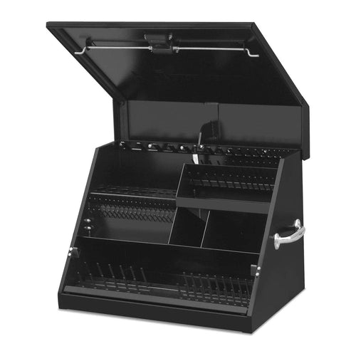 SE250B – Montezuma – 26-Inch Portable TRIANGLE Toolbox – Multi-Tier Design – Heavy-Duty Steel Construction – SAE and Metric Storage Chest – Weather-Resistant Toolbox – Lock and Latching System, Black