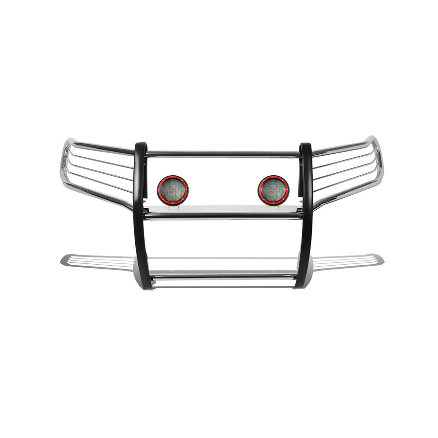 Bumper Guard Black Horse Grille Brush Modular Stainless Steel Come with Pair of 5.3" Dia.LED Lights with Red Trim Rings Compatible with 2010-2024 Toyota 4Runner-17TU31MSS-PLFR