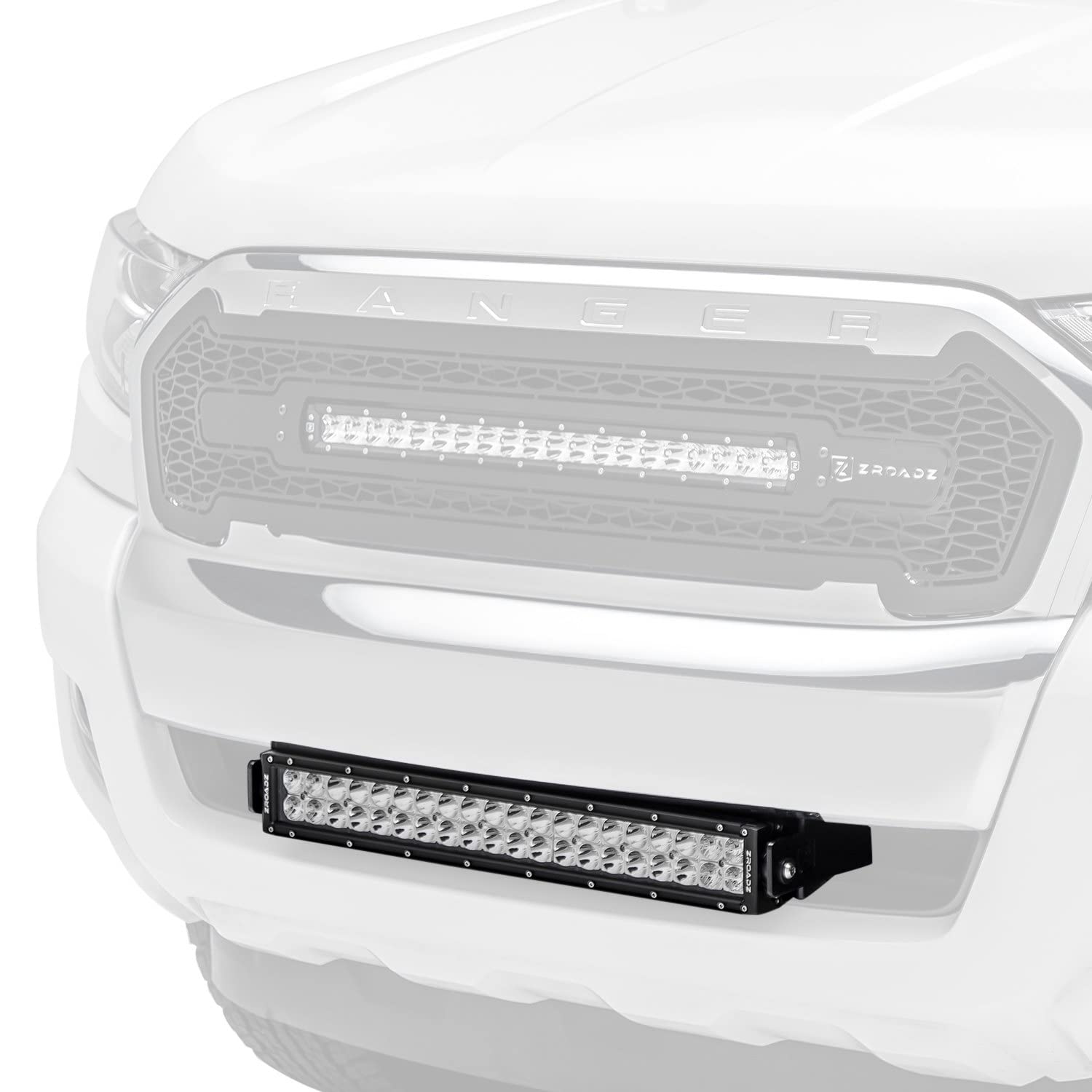 ZROADZ Front Bumper Center LED Kit 2015-2018 Ford Ranger T6, Incl. (1) 20 Inch LED Straight Double Row Light Bar - PN #Z325761-KIT