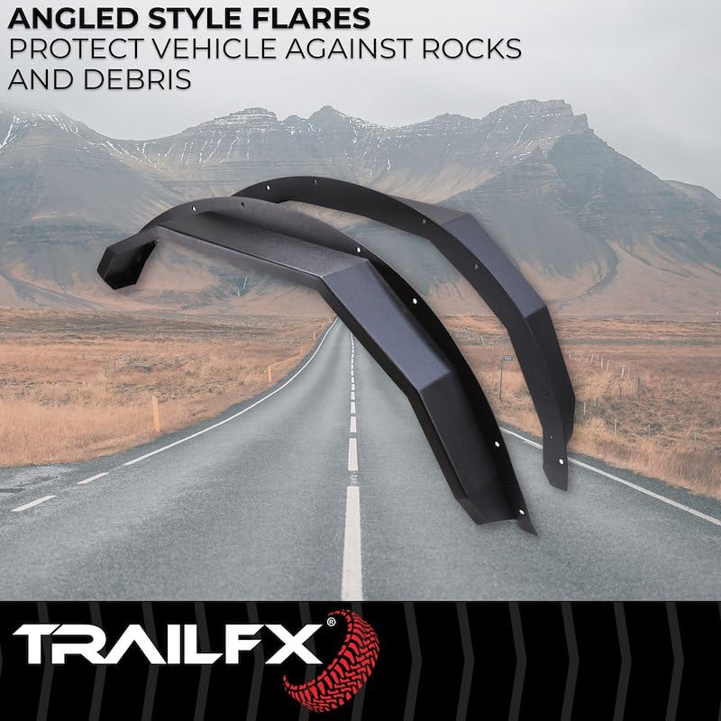 Fender Flares TrailFX for Ford Bronco 4 Door 2021-2025 Angled Tube Style Bolt-On 4.75 Inch Tire Coverage Matte Black Powder Coated Steel Set of 2 BR008T