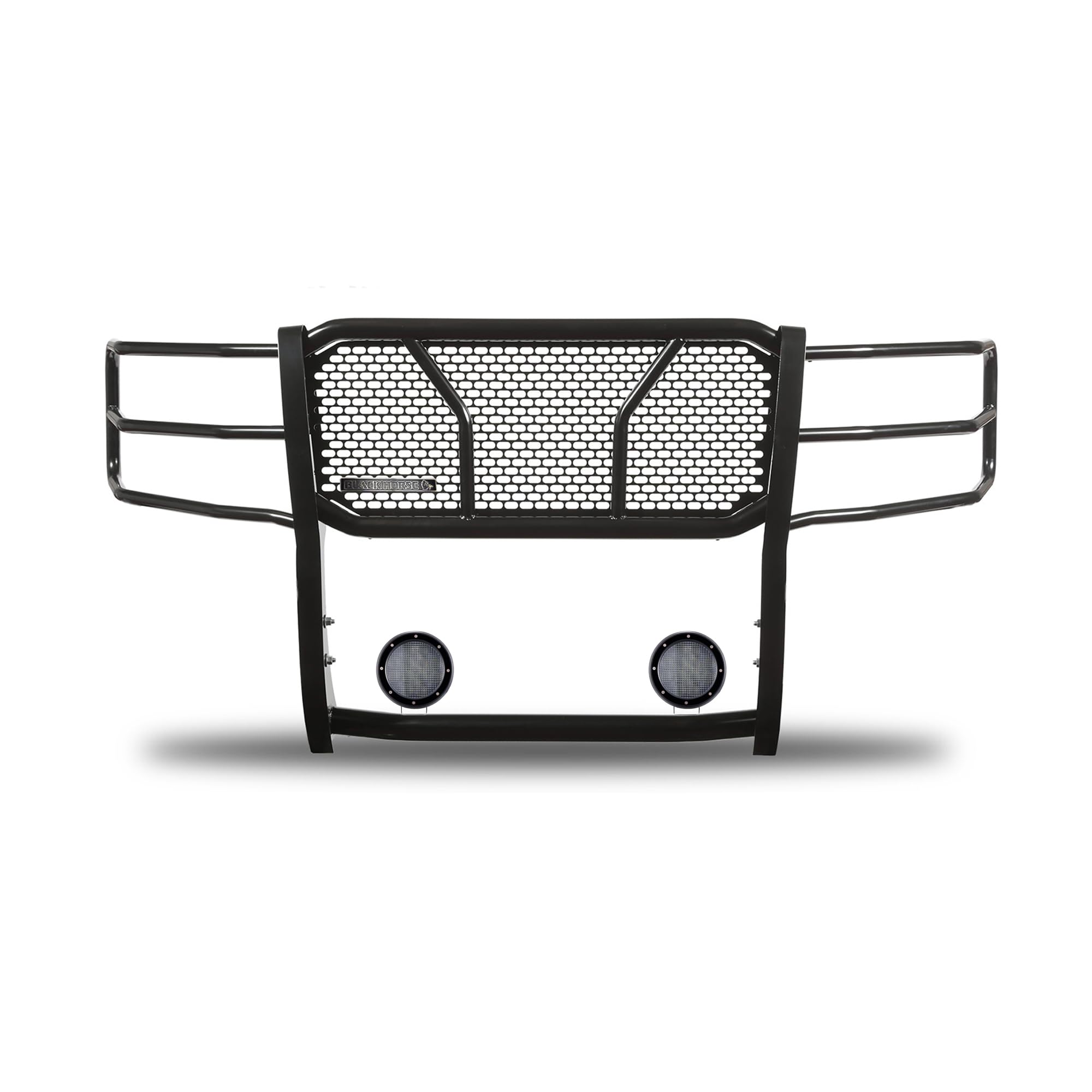 Heavy Duty Black Horse RUGGED Grille Brush Bumper Guard Modular Come with Pair of 5.3"LED Lights Compatible with 03-24 Express 2500/Express 3500|09-24 Express 4500/Express Cargo-RU-GV02MA-B-PLFB