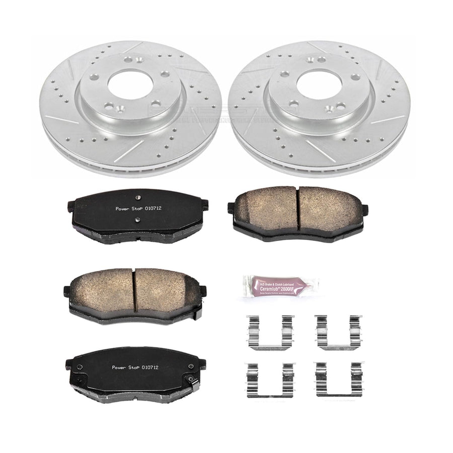 Power Stop K5806 Z23 Carbon Fiber Brake Pads Front with Drilled & Slotted Brake Rotors Kit For Hyundai Tucson 2010-2011, Kia Sportage 2011 [Model Specific]