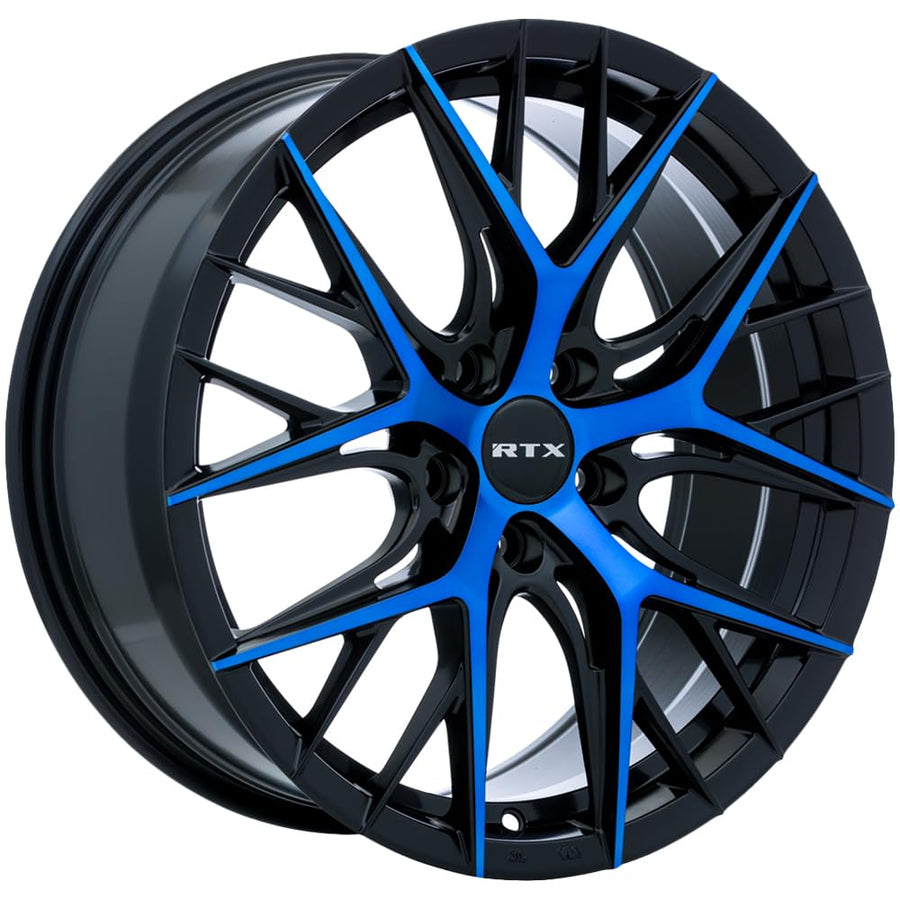 Custom RTX Valkyrie Wheel - 18x8, 40 Offset, 5x114.3 Bolt Pattern, 73.1mm Hub - Gloss Black with Machined Blue Face Rim
