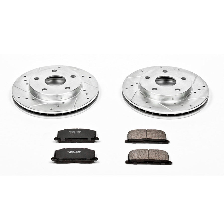 Power Stop K815 Z23 Carbon Fiber Brake Pads with Drilled & Slotted Brake Rotors Kit For Toyota MR2 1991-1995 [Model Specific]