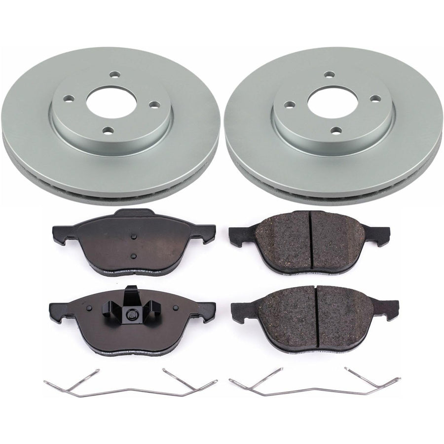 Power Stop Coated Brake Rotor CRK1377 & Ceramic Brake Pads- front For Ford Focus 2005-2007 [Model Specific]