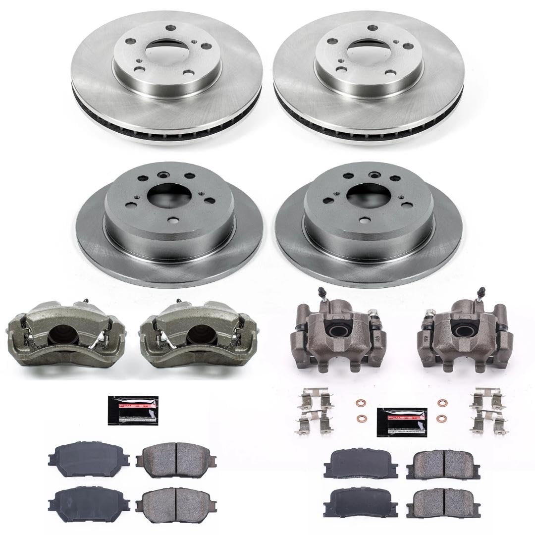 Power Stop KCOE1066 Replacement Autospeciality Front and Rear Caliper Kit- OE Rotors, Ceramic Brake Pads, Calipers For Toyota Camry 2002-2006 [Model Specific]