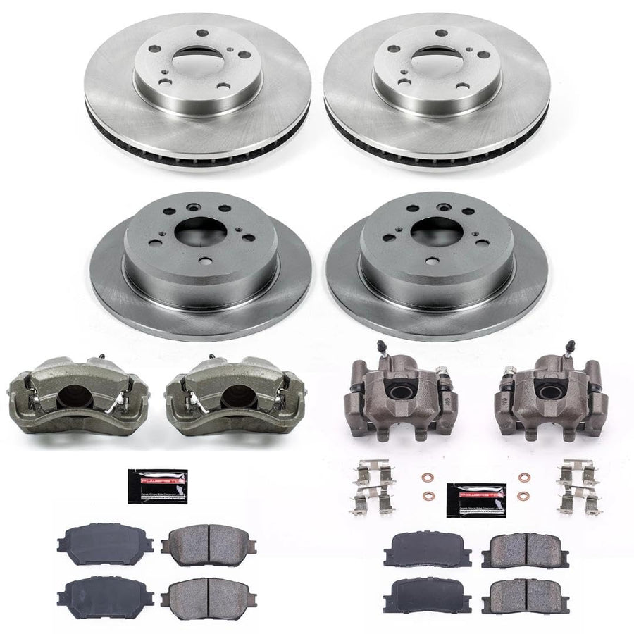 Power Stop KCOE1066 Replacement Autospeciality Front and Rear Caliper Kit- OE Rotors, Ceramic Brake Pads, Calipers For Toyota Camry 2002-2006 [Model Specific]