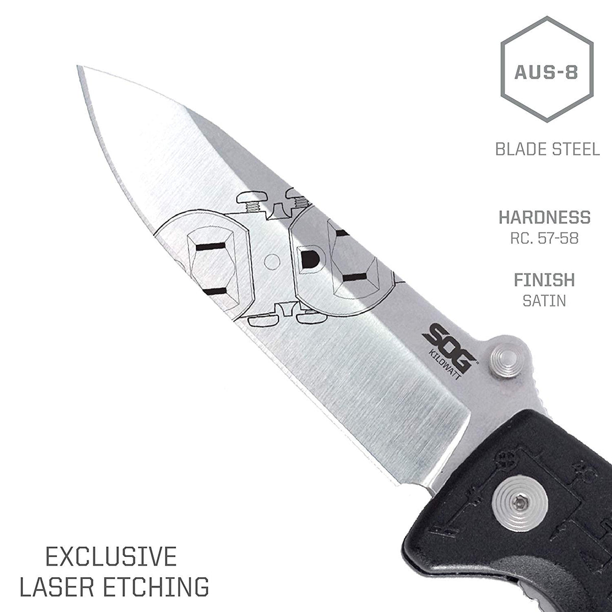 SOG Electricians Kilowatt- Pocket Knife with Wire Stripping Multi-Tool and 3.4 Inch AUS-8 Blade, UTP 10-22G Wire Stripper Knife (EL01-CP), Black
